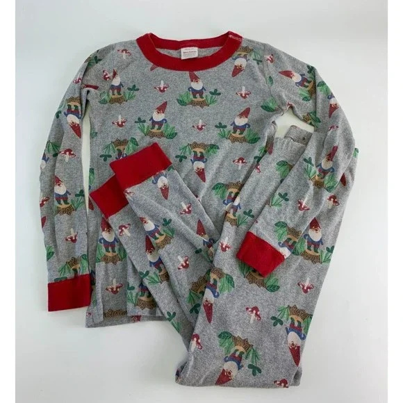 Hanna Andersson Girl Boy Long John Pajamas Gray Gnome Mushroom Youth 130 US 8 - Picture 1 of 7